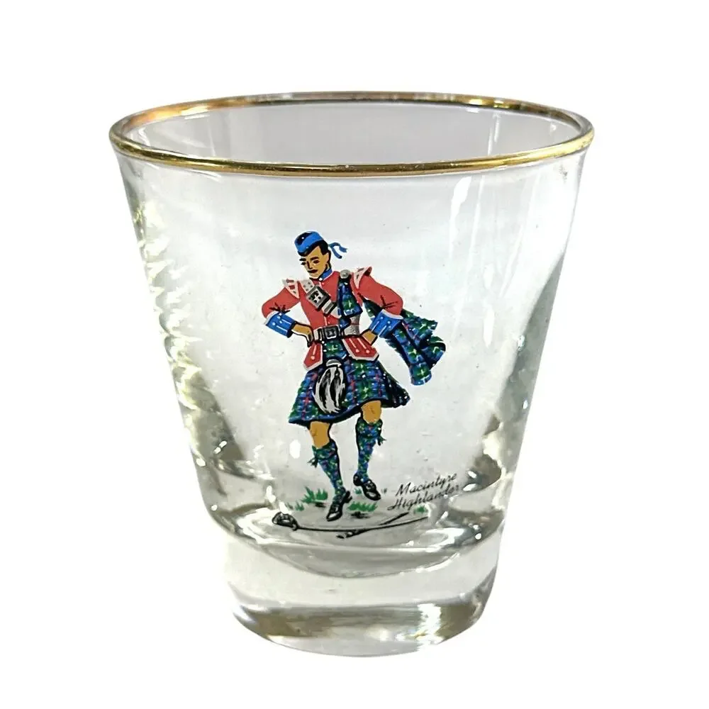Vintage Scottish Highlander Glasses MacIntyre Menzies Tartan Gold Rim Set 2